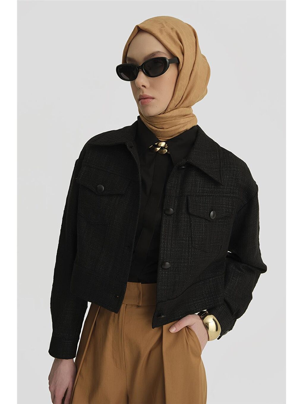 Parlak Baskılı Tüvit Ceket 25Y5900 Siyah-3