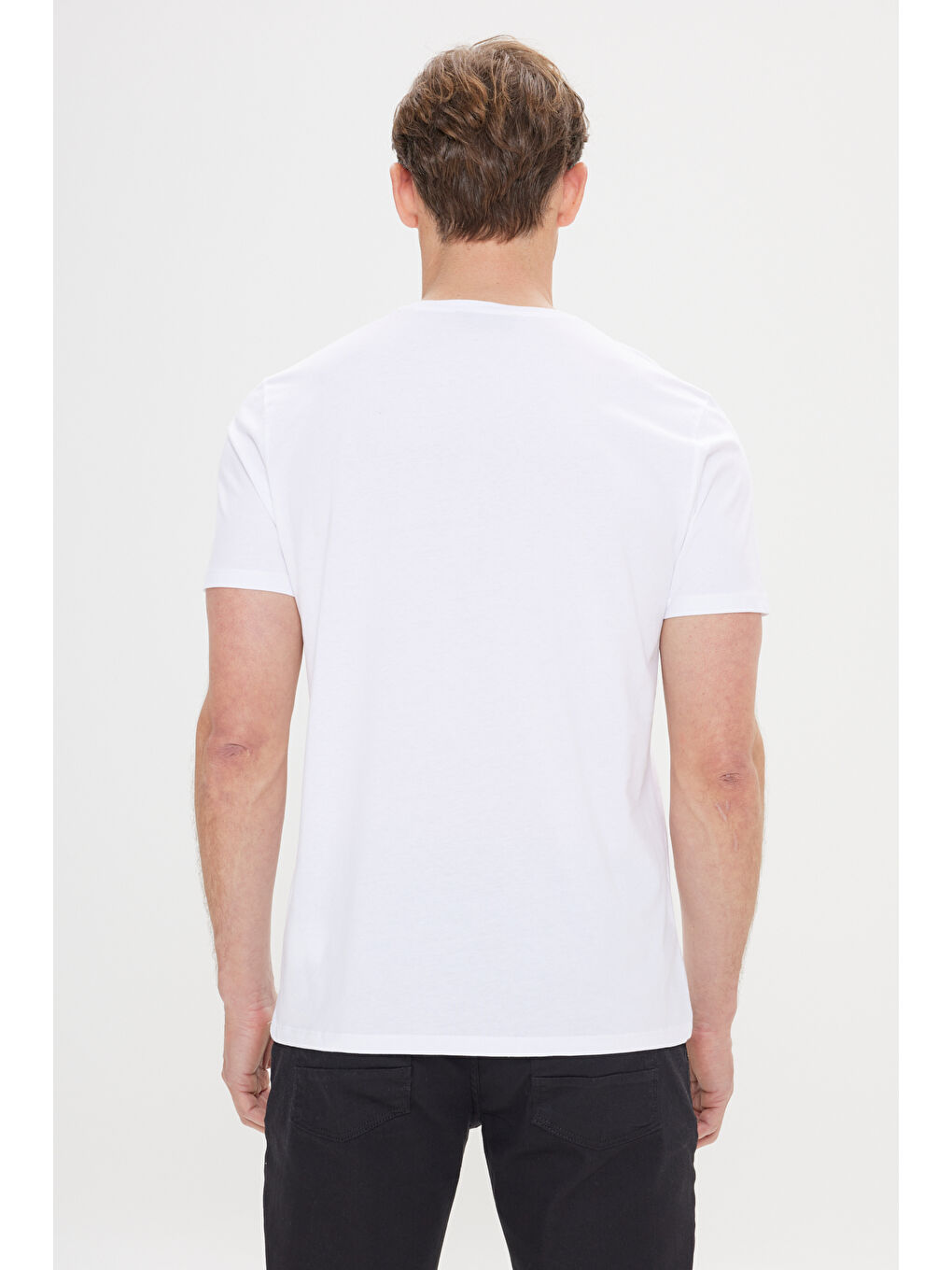 Erkek Beyaz Slim Fit Dar Kesim %100 Pamuk Baskılı Bisiklet Yaka Tişört-3