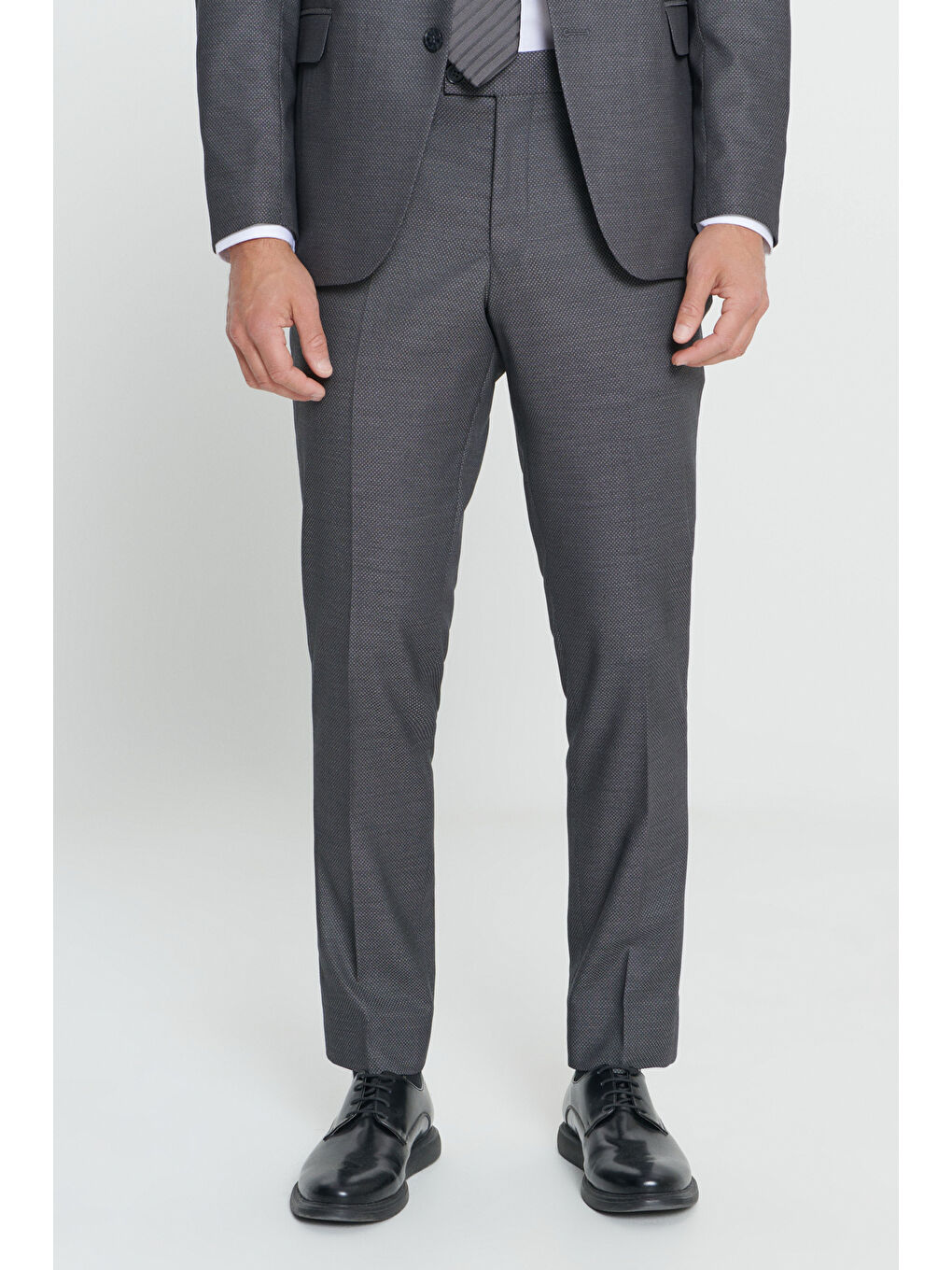 Erkek Antrasit Slim Fit Dar Kesim Mono Yaka Desenli Takım Elbise-5