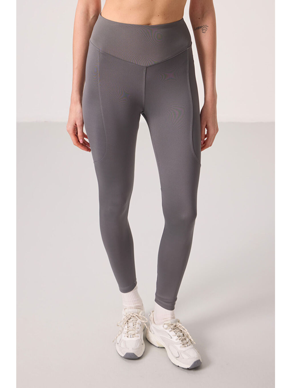 Koyu Gri Polyester Standart Fit Esnek Performans Kadın Tayt - 94666-2