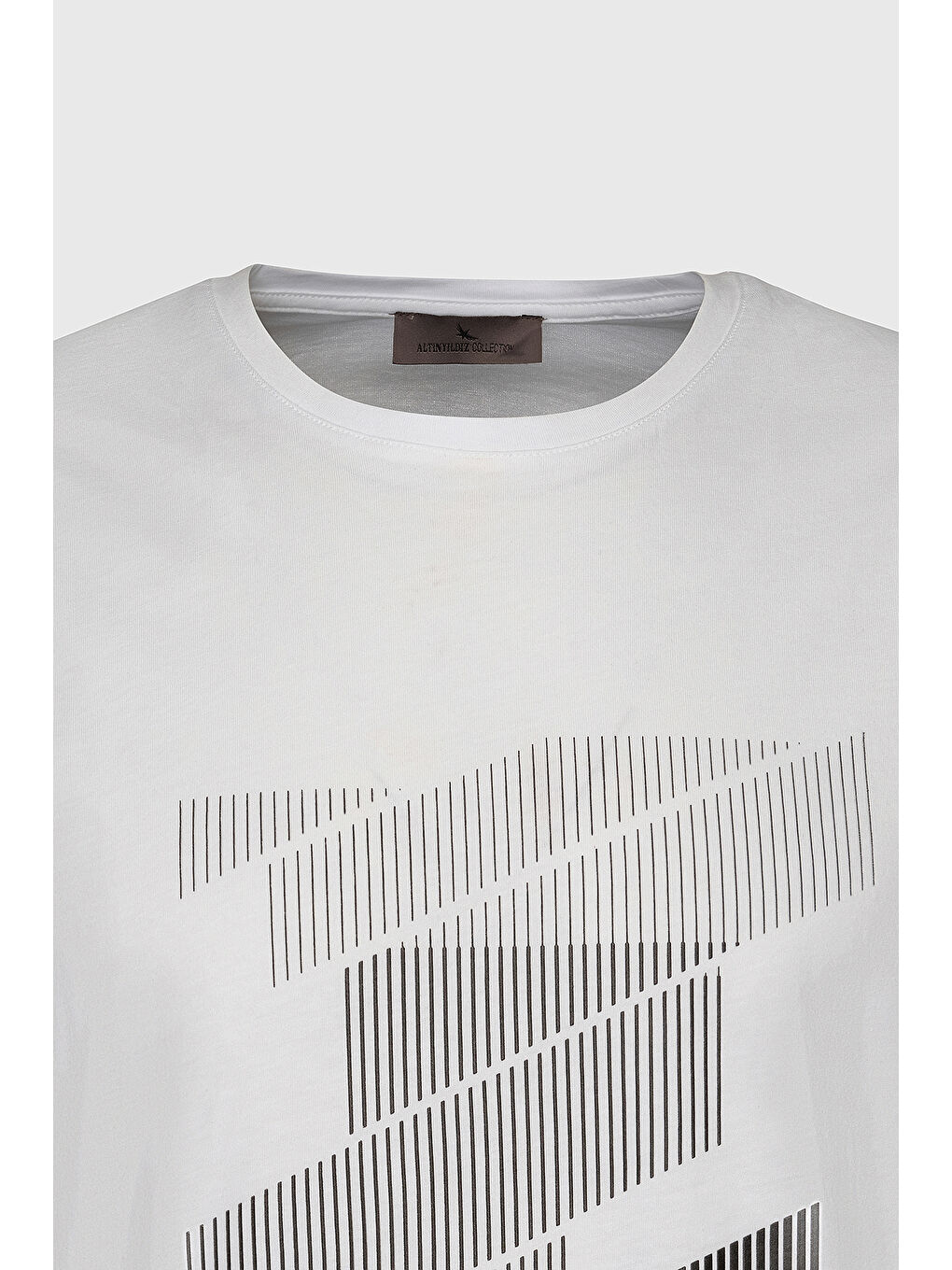 Erkek Beyaz Slim Fit Dar Kesim %100 Pamuk Baskılı Bisiklet Yaka Tişört-5