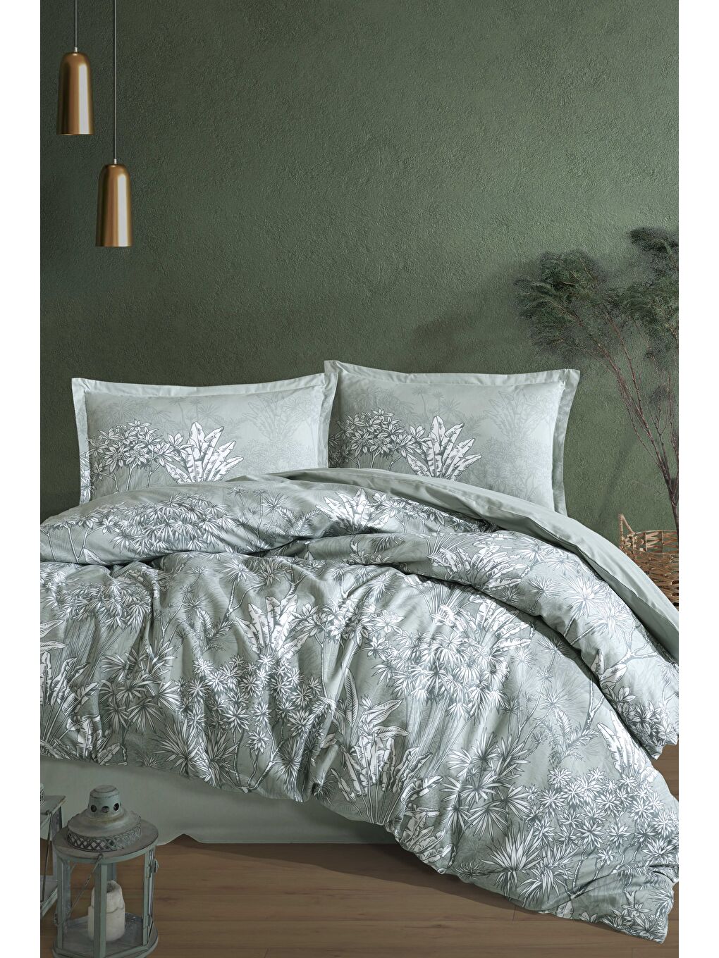 Yeşil %100 Pamuk Nevresim Takımı Çift Kişilik İrma-2