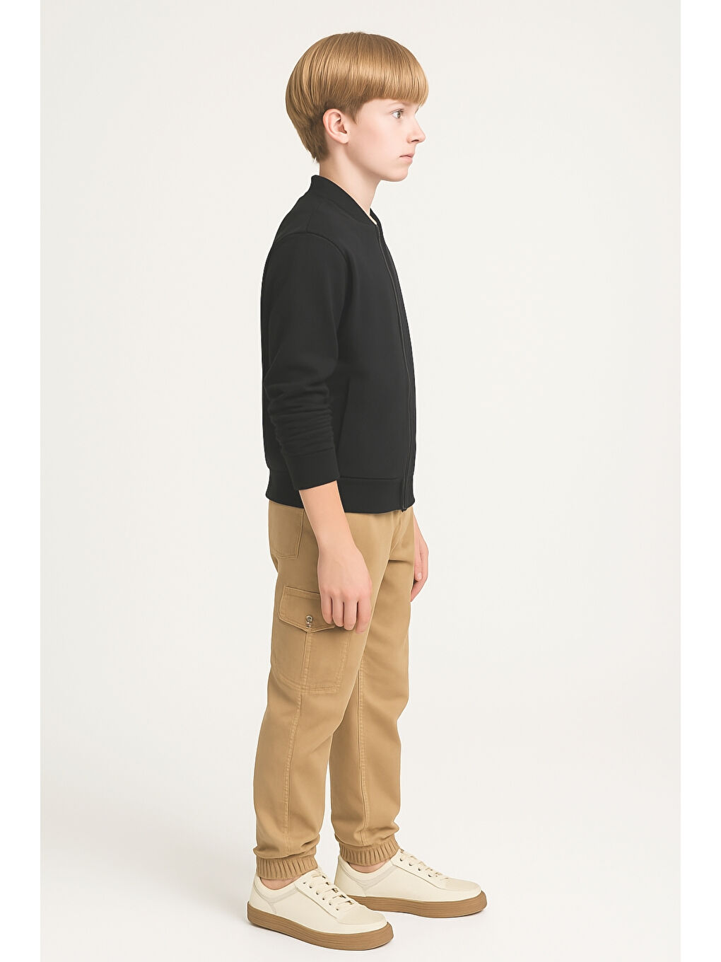 Bej Erkek Çocuk Komando Cepli Beli Lastikli Okul Pantolonu AK1000-1-2-2