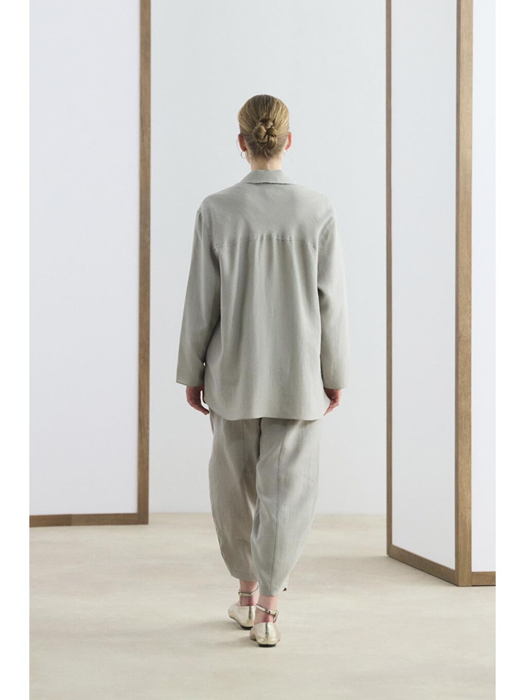 Bej Yaka Detaylı Tunik Pantolon Takım Taş-5