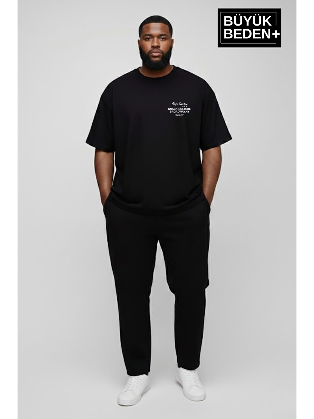 Siyah Erkek Büyük Beden Chef's Selection Baskılı 3xl-6xl Bisiklet Yaka Tshırt Spr26bts510-04