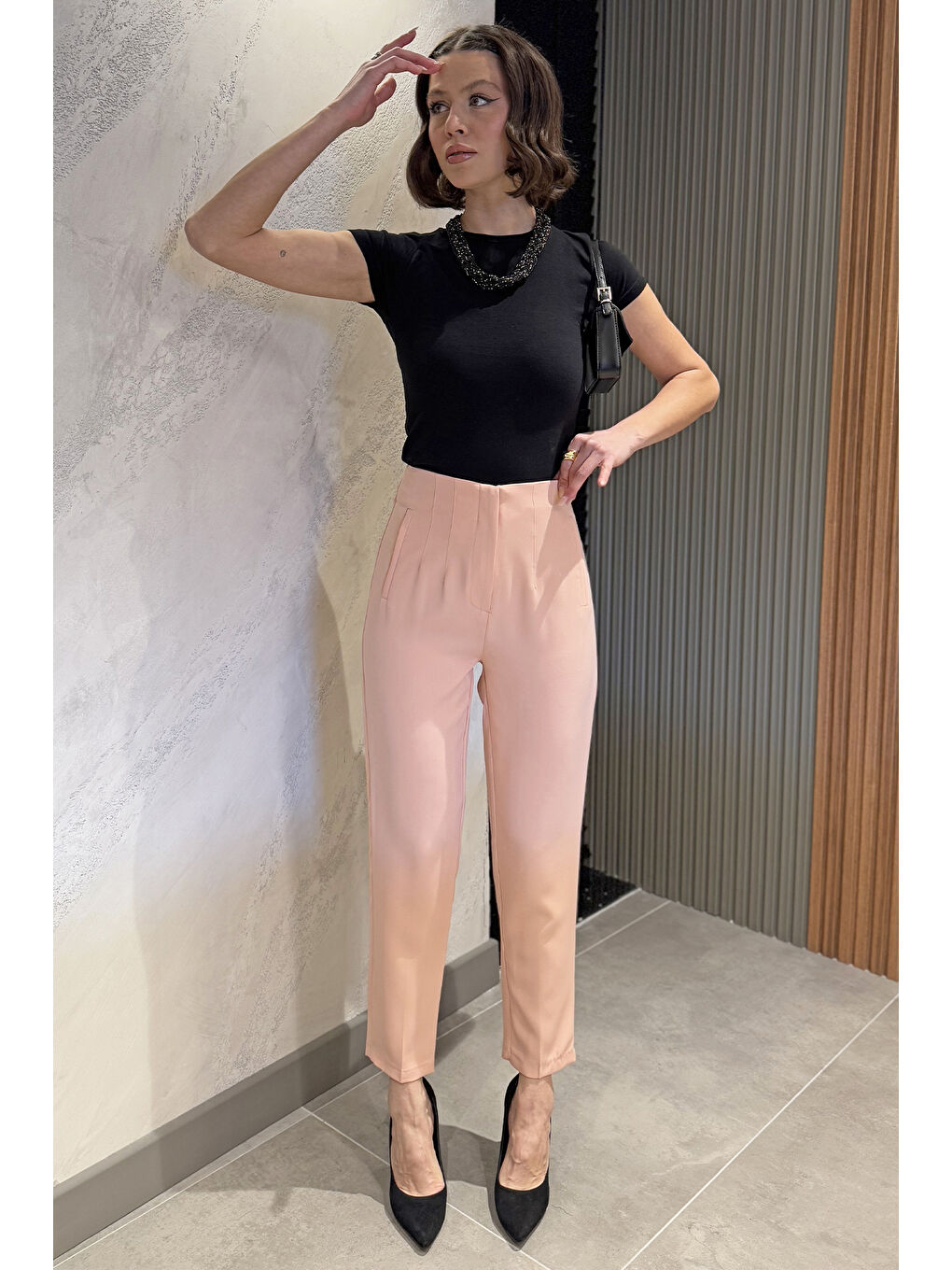 Pembe Kadın Boru Paça Pantolon