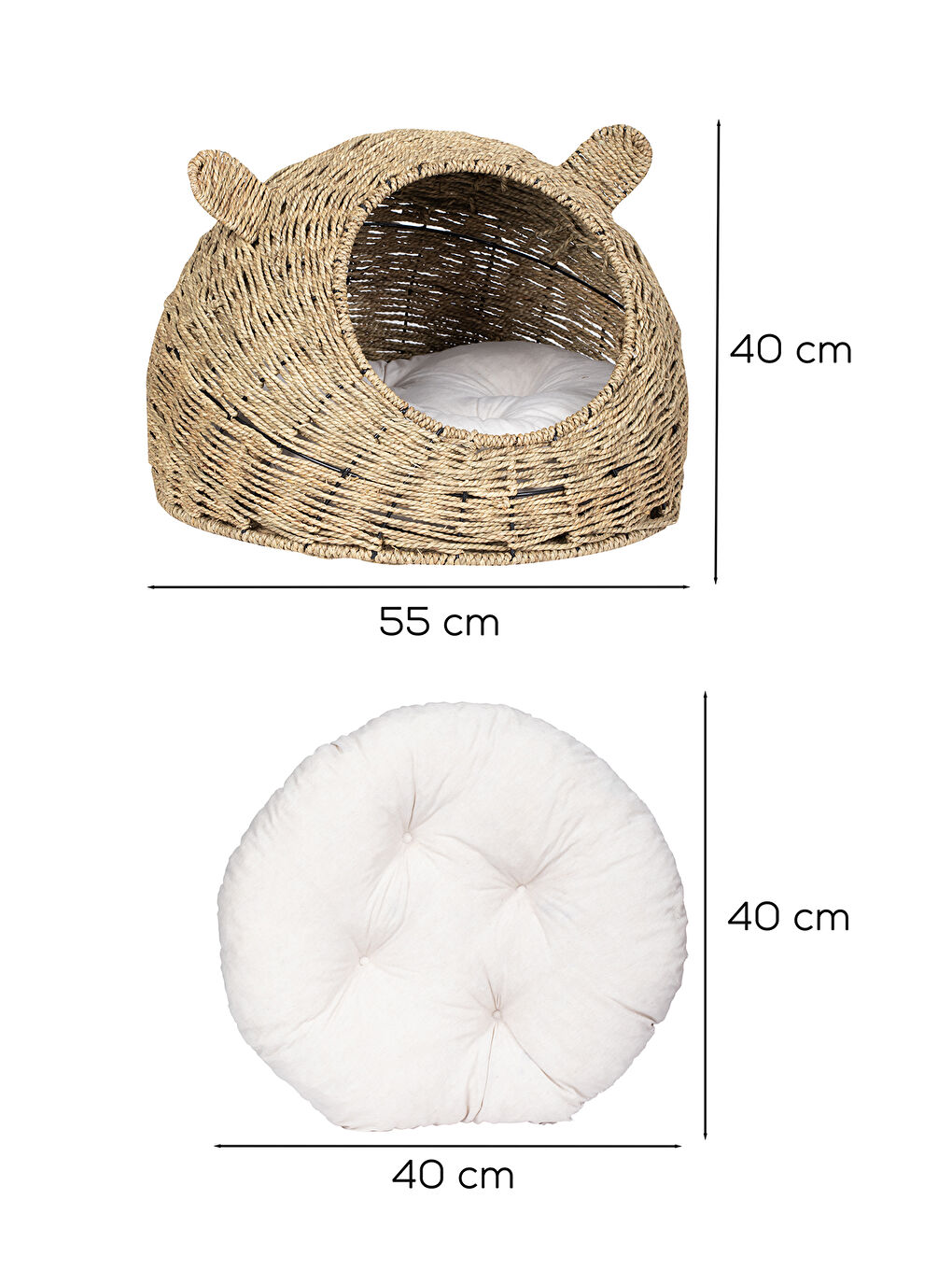PH49 Doğal Hasır Örgü Kedi Köpek Yuvası Kedi Köpek Yatağı 55x40cm-2