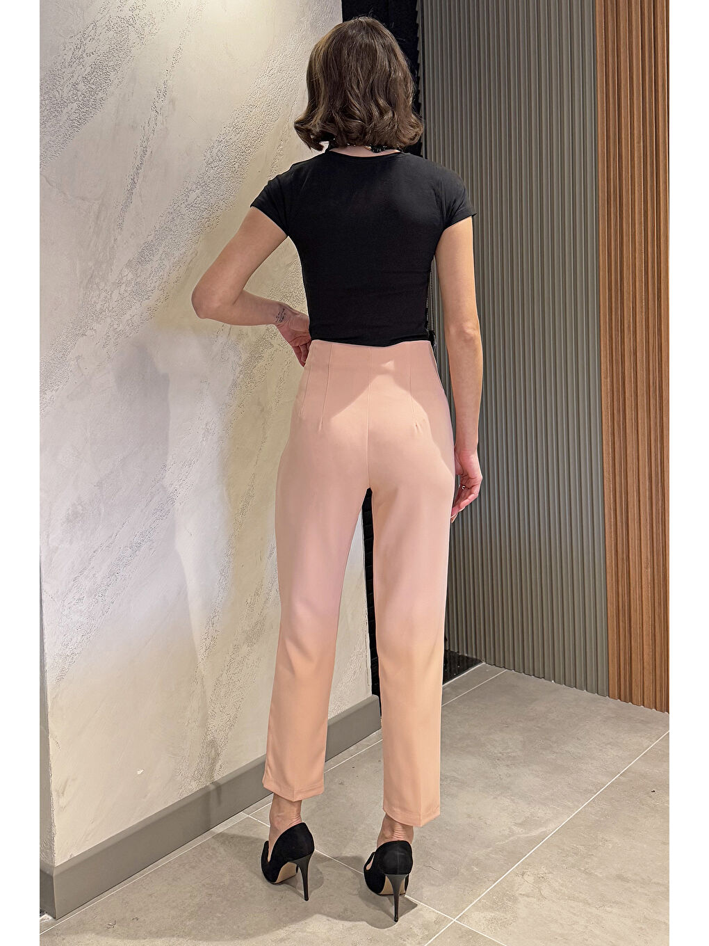 Pembe Kadın Boru Paça Pantolon-2