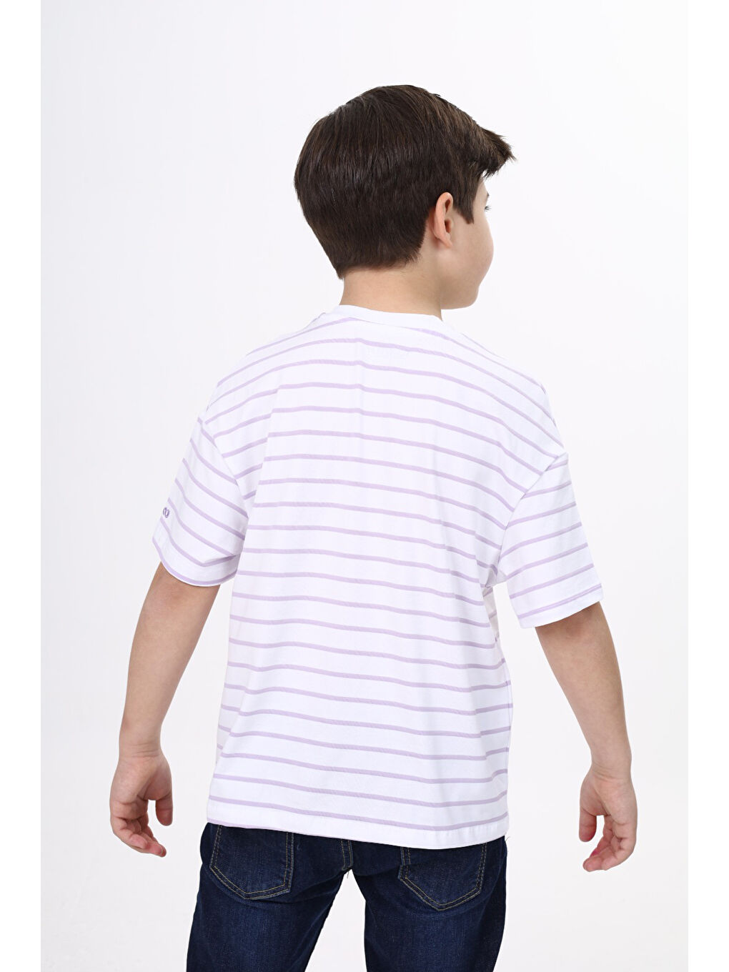 Beyaz Unisex Çocuk Çizgili Tişört-2
