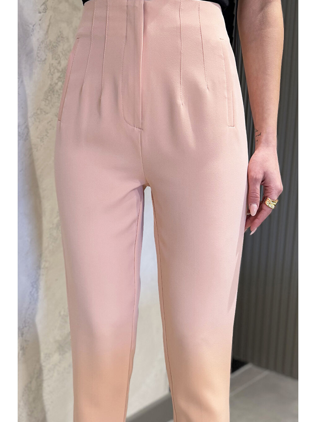 Pembe Kadın Boru Paça Pantolon-3