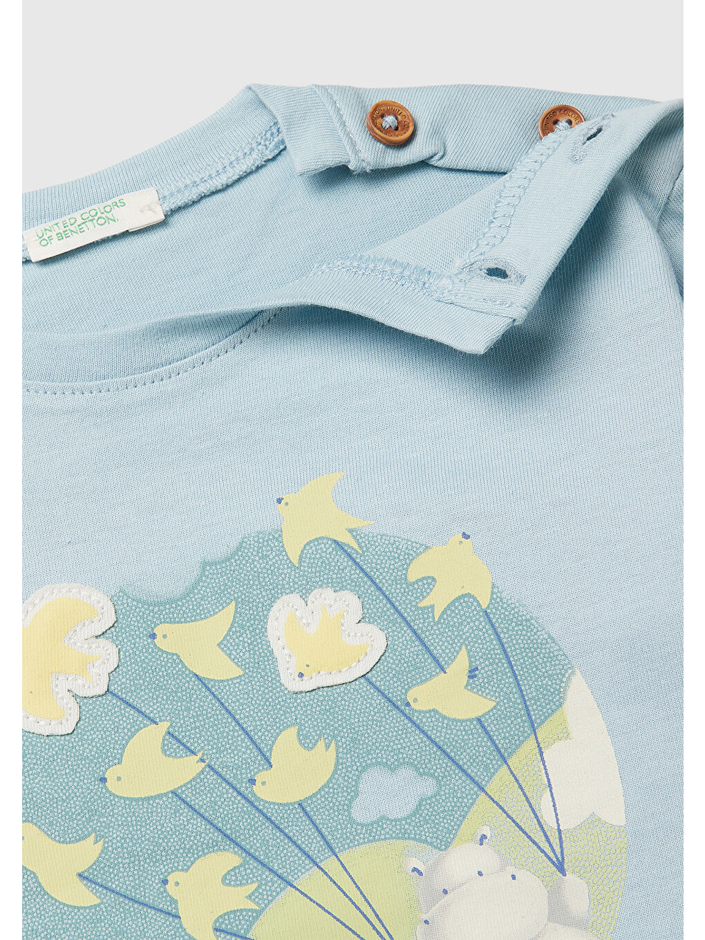 Karışık Bebek Omzu Ahşap Düğme Detaylı İşlemeli Baskılı Uzun Kollu T-Shirt-2