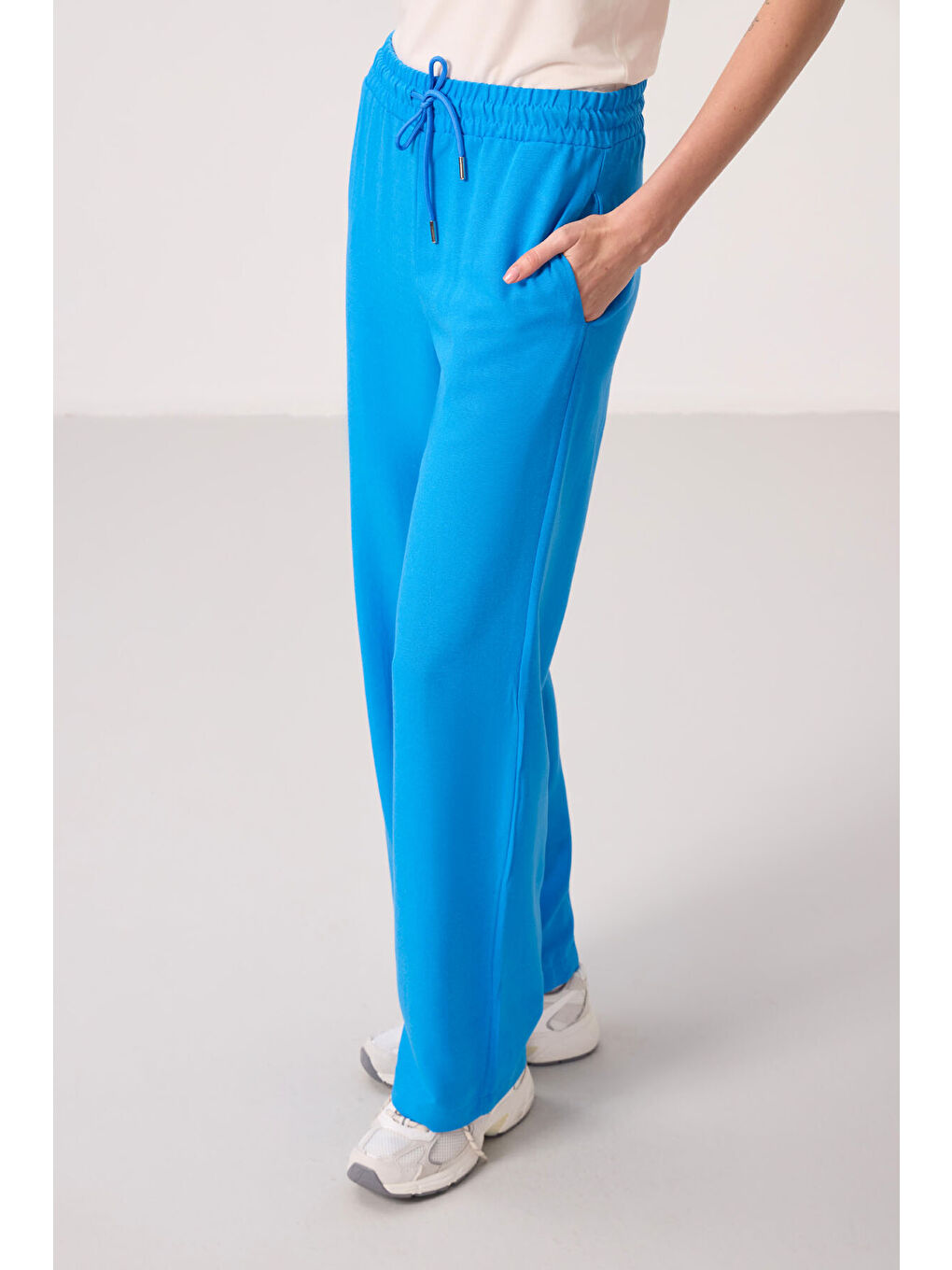 Mavi Keten Geniş Paça Rahat Form Kadın Palazzo Pantolon - 94675-3