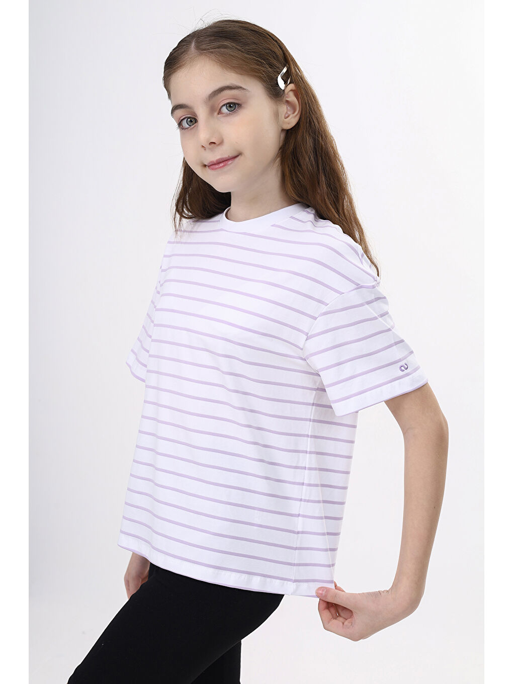 Beyaz Unisex Çocuk Çizgili Tişört-4
