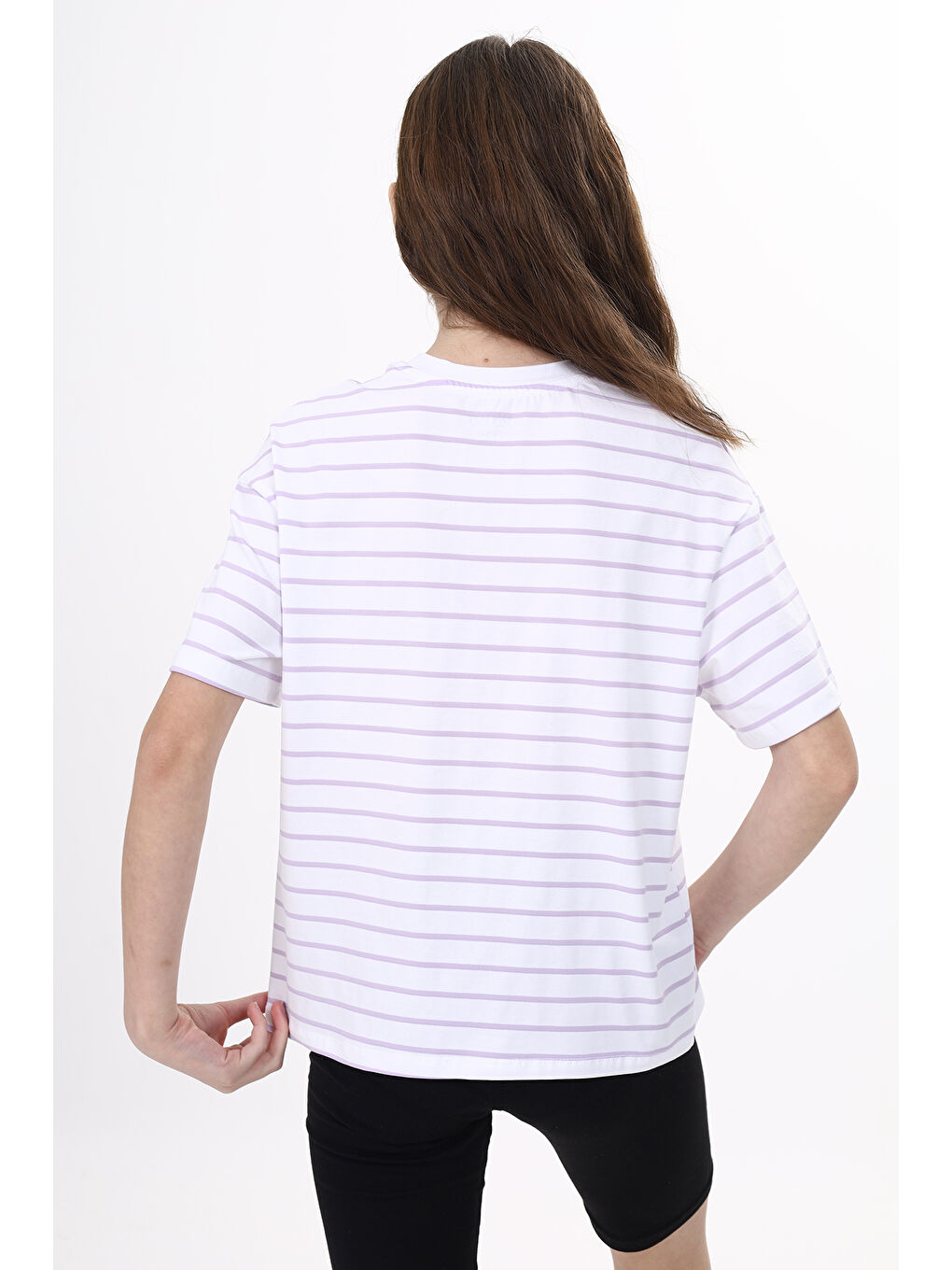 Beyaz Unisex Çocuk Çizgili Tişört-5