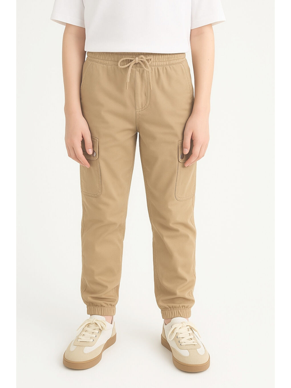 Bej Erkek Çocuk Komando Cepli Beli Lastikli Okul Pantolonu AK1000-1-2-3
