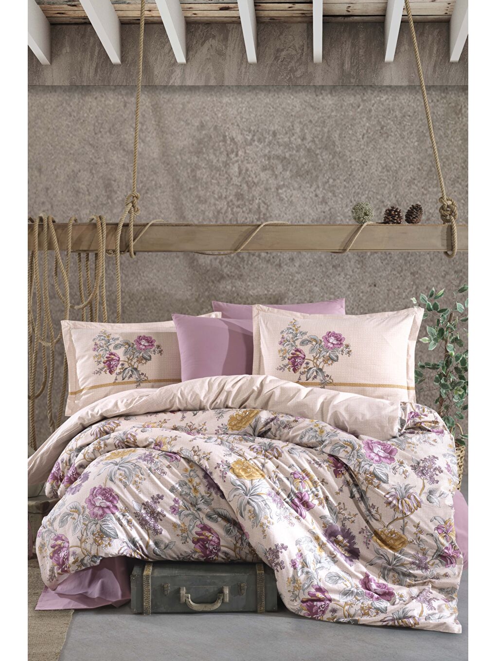 Pembe %100 Pamuk Nevresim Takımı Çift Kişilik Mirante-1