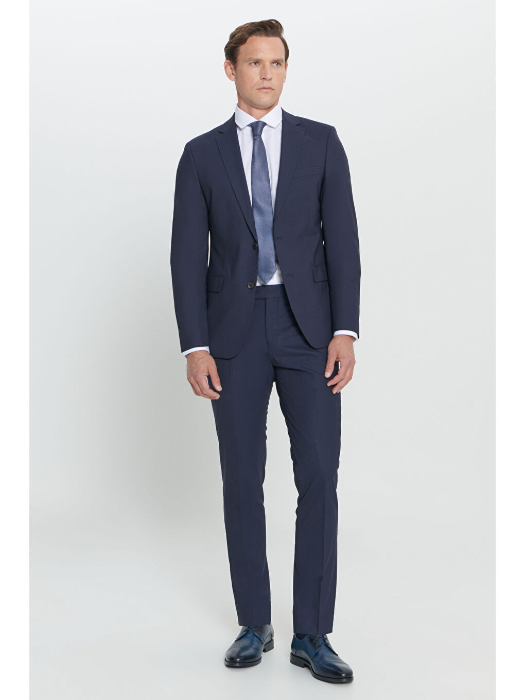 Erkek Lacivert Su Geçirmez Slim Fit Dar Kesim Mono Yaka Nano Takım Elbise-3