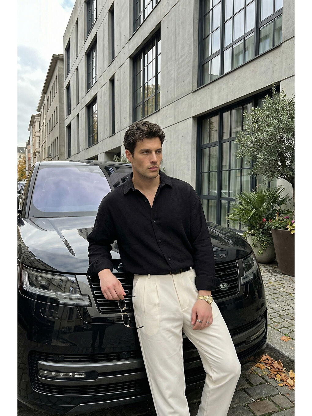 Siyah Yurin Erkek Premium Müslin %100 Pamuk Oversize Uzun Kollu Gömlek