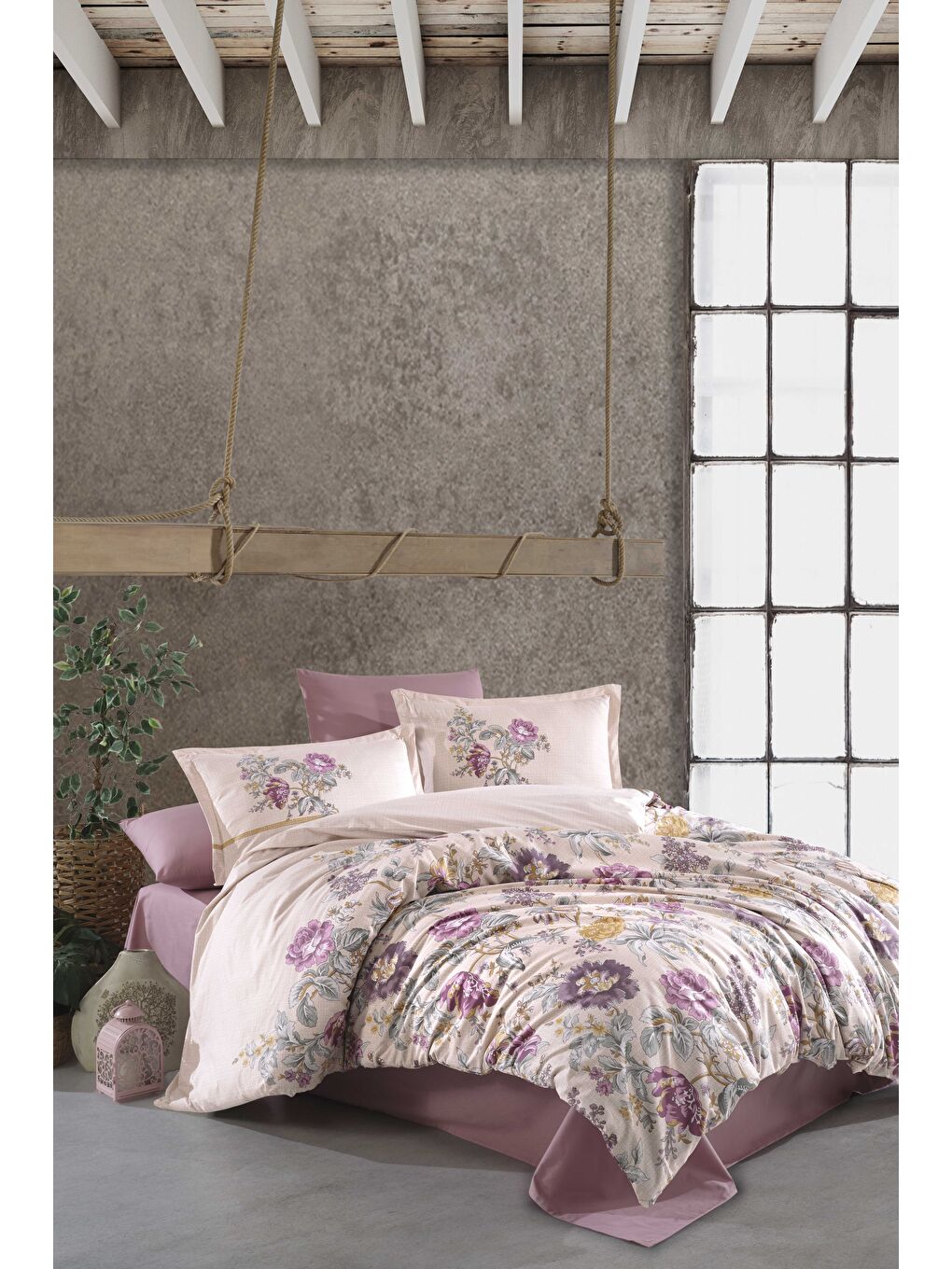 Pembe %100 Pamuk Nevresim Takımı Çift Kişilik Mirante-2