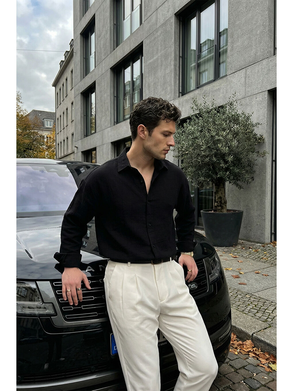 Siyah Yurin Erkek Premium Müslin %100 Pamuk Oversize Uzun Kollu Gömlek-1