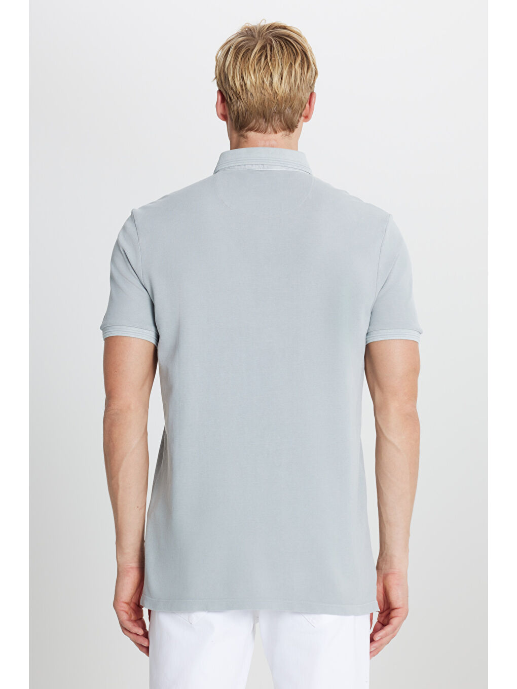 Erkek Gri %100 Pamuk Slim Fit Dar Kesim Polo Yaka Tişört-4
