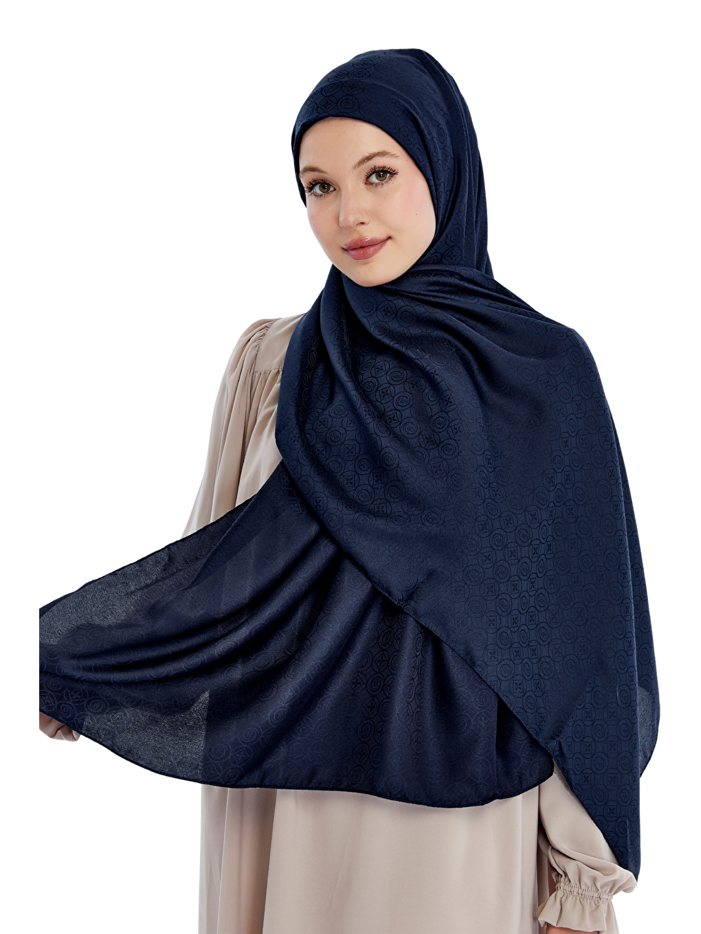 Lacivert Monogram Star Desen Şal