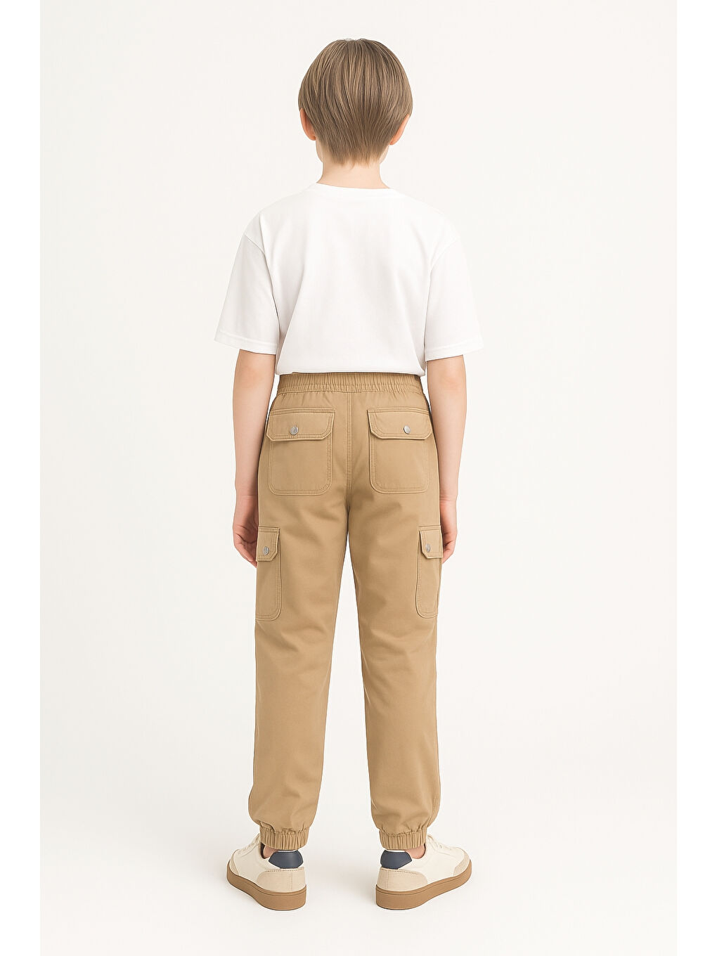 Bej Erkek Çocuk Komando Cepli Beli Lastikli Okul Pantolonu AK1000-1-2-4