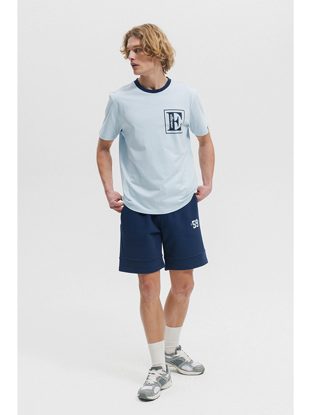 Mavi Baskılı Pamuklu Regular Fit Şerit Detaylı Bisiklet Yaka T Shirt EM458-BL-1