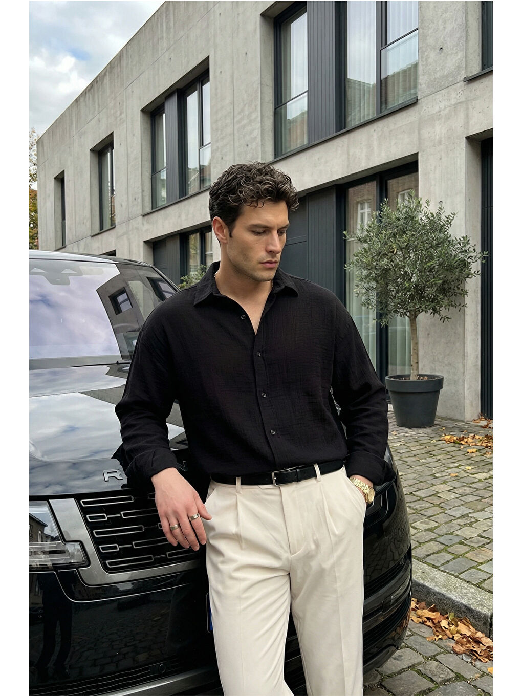 Siyah Yurin Erkek Premium Müslin %100 Pamuk Oversize Uzun Kollu Gömlek-2