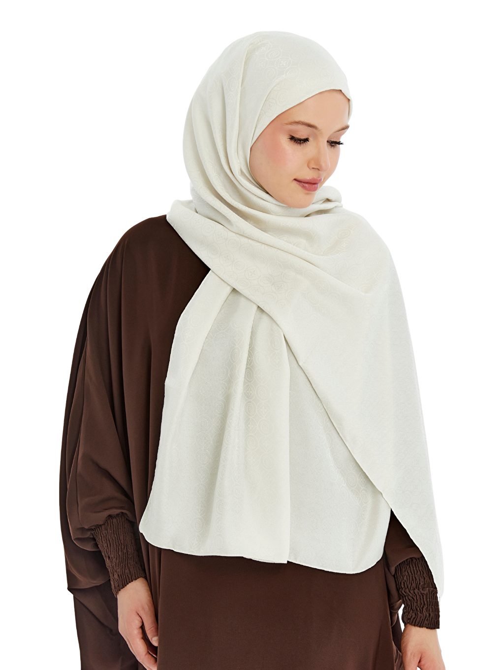 Ekru Monogram Star Desen Şal-1