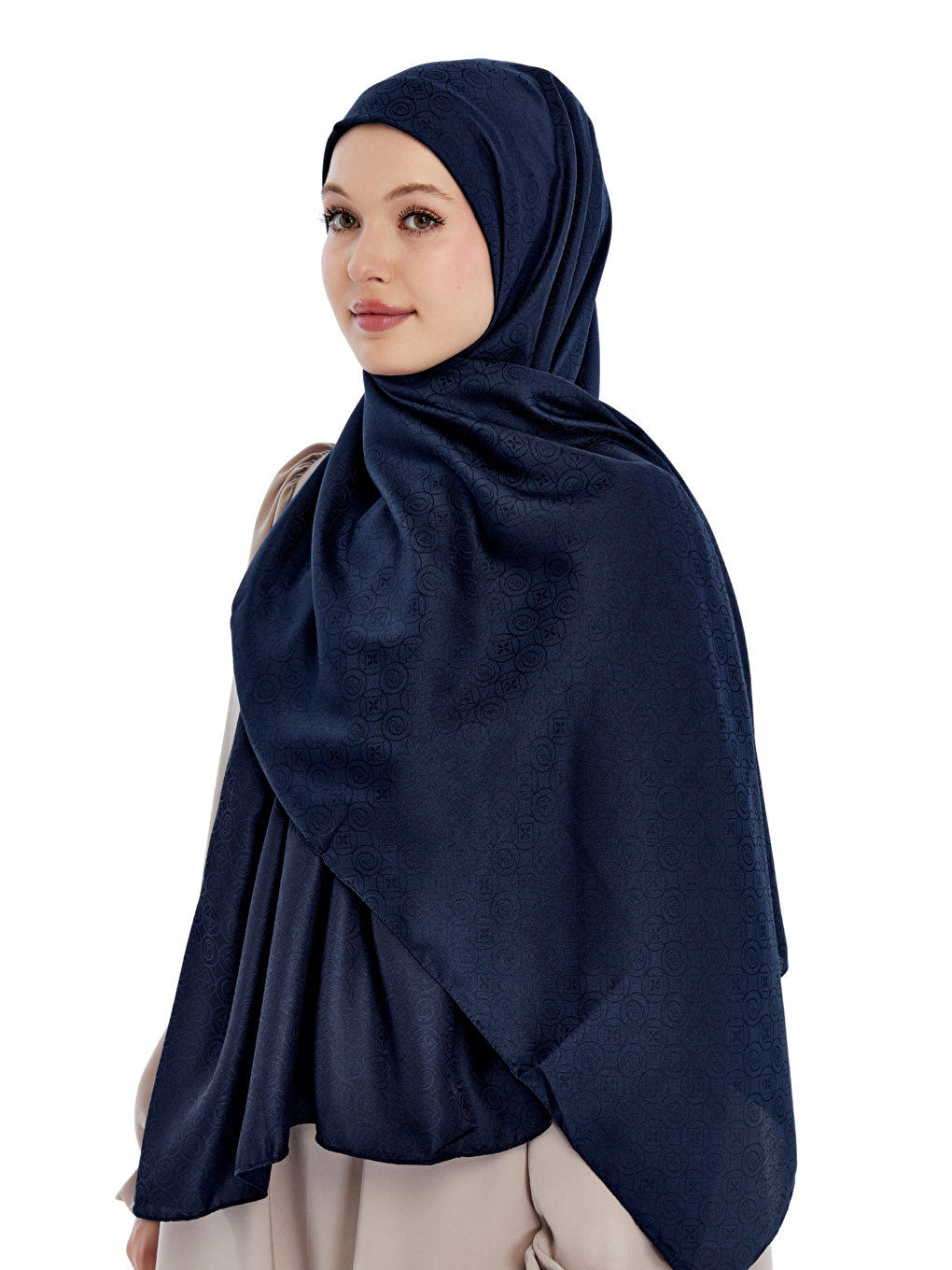 Lacivert Monogram Star Desen Şal-2