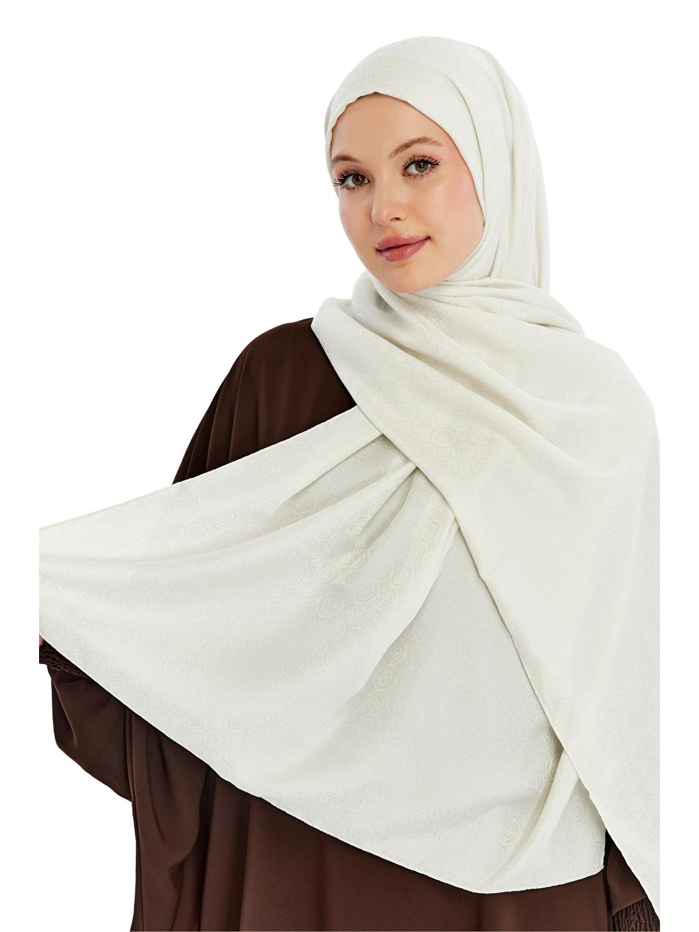 Ekru Monogram Star Desen Şal-2