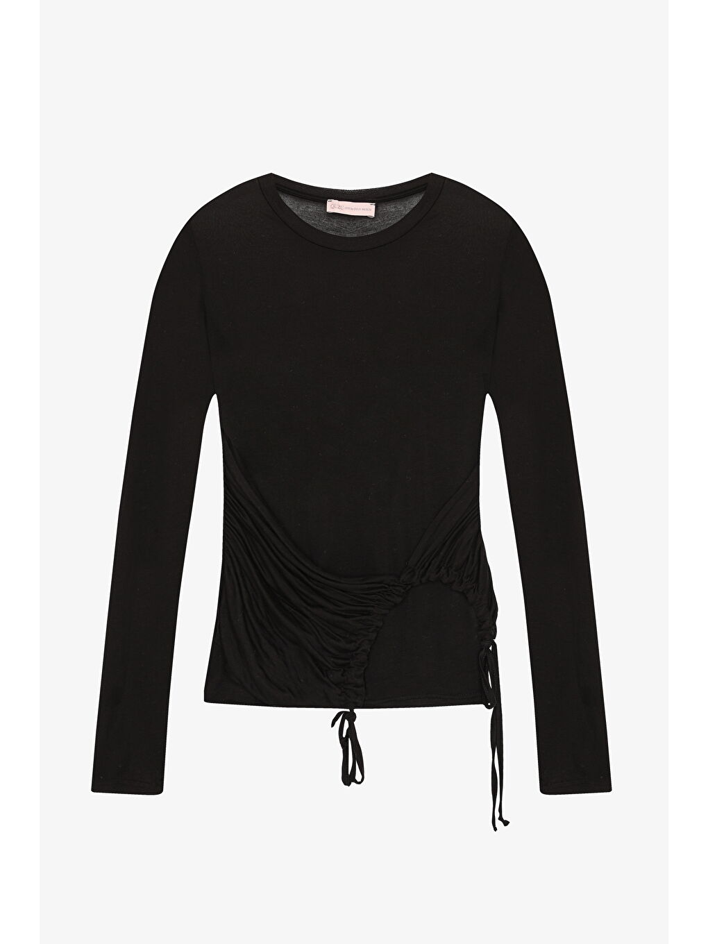 Yan Büzgülü Bağcıklı Transparan Bluz Siyah