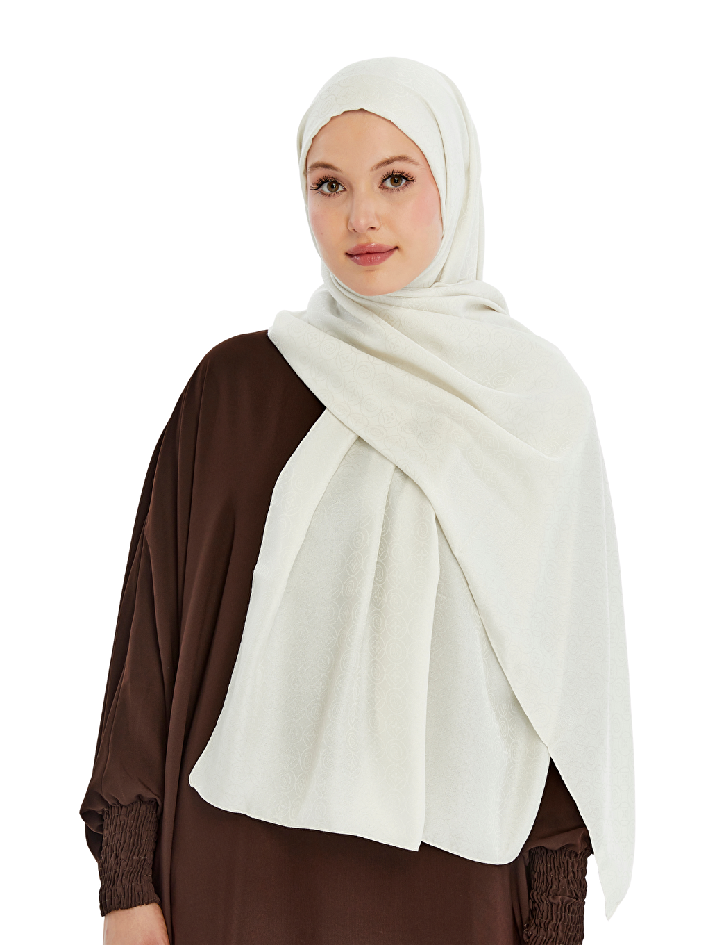 Ekru Monogram Star Desen Şal-3