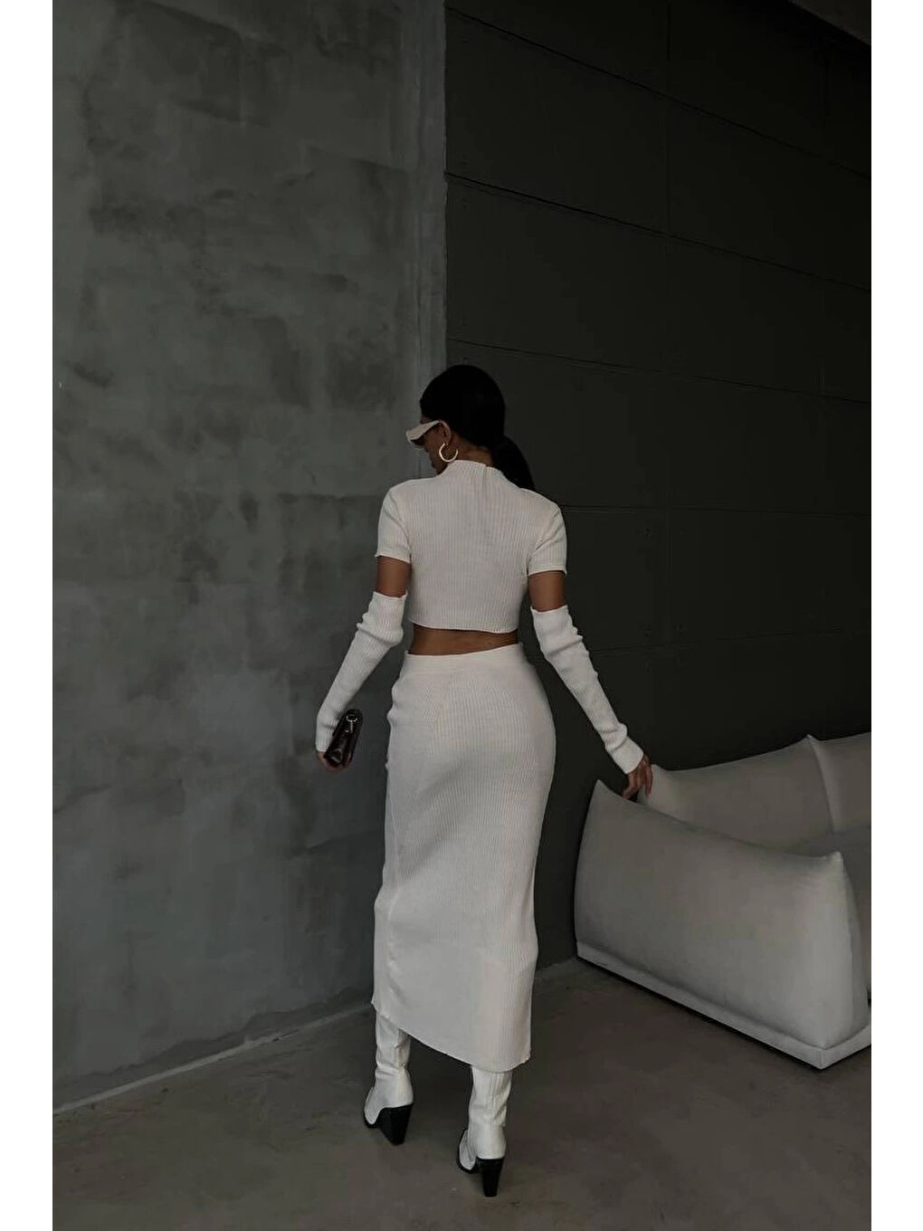 Kadın Ekru Parçalı Kol Etek Takım 0999-23229-1