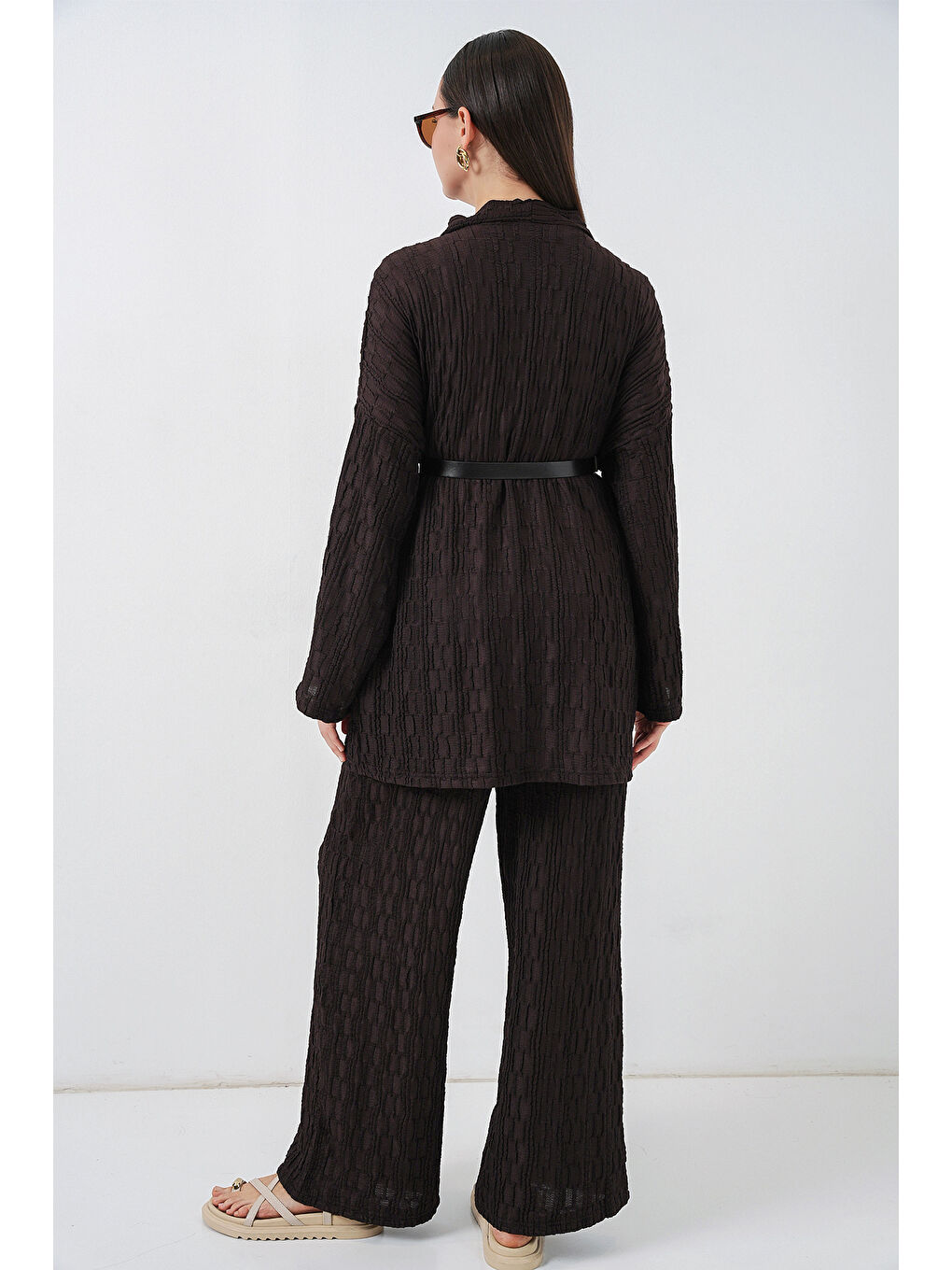 Kadın Kimono Pantolon İkili Takım 30078 - Kahverengi-7