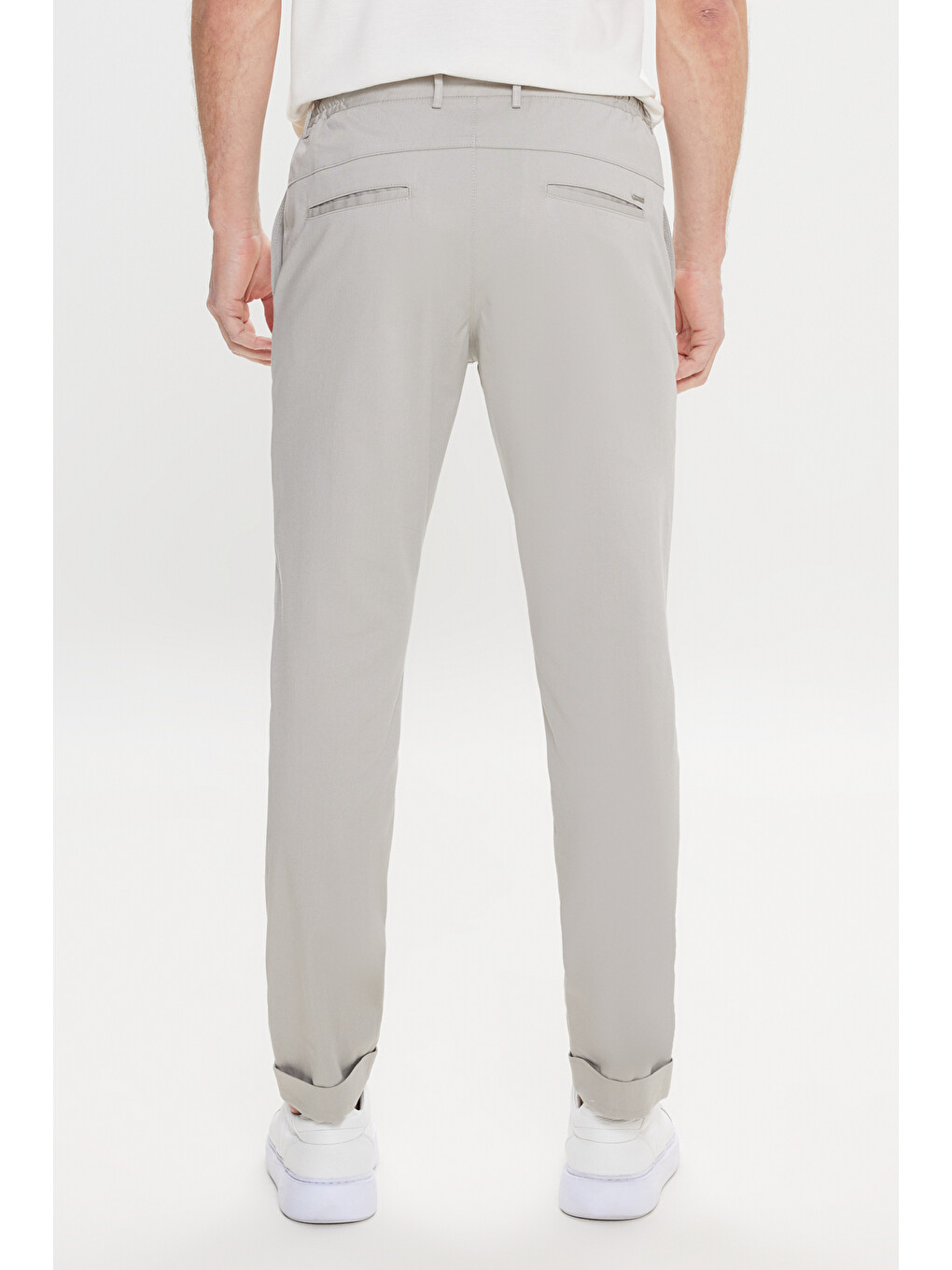 Açık Gri Comfort Fit Rahat Kesim Yan Cepli Desenli Beli Lastikli Erkek Pantolon-4