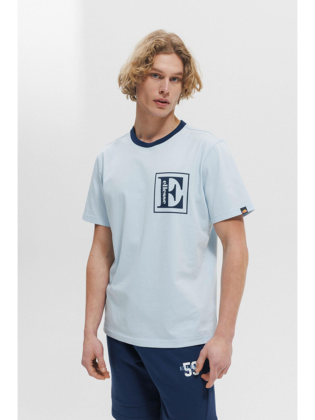 Mavi Baskılı Pamuklu Regular Fit Şerit Detaylı Bisiklet Yaka T Shirt EM458-BL-2