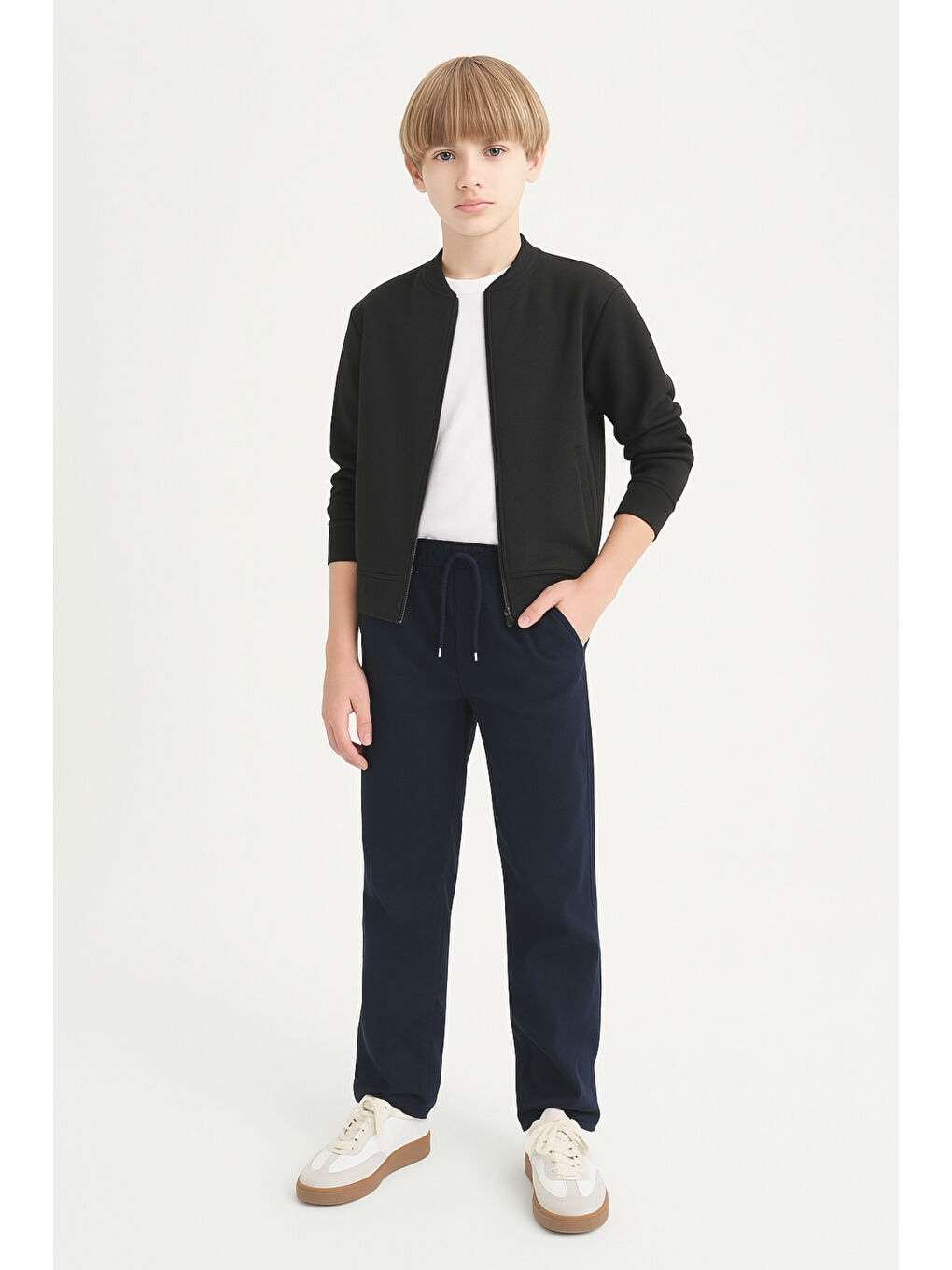 Lacivert Erkek Çocuk Beli İpli Lastikli Okul Pantolonu Ak609