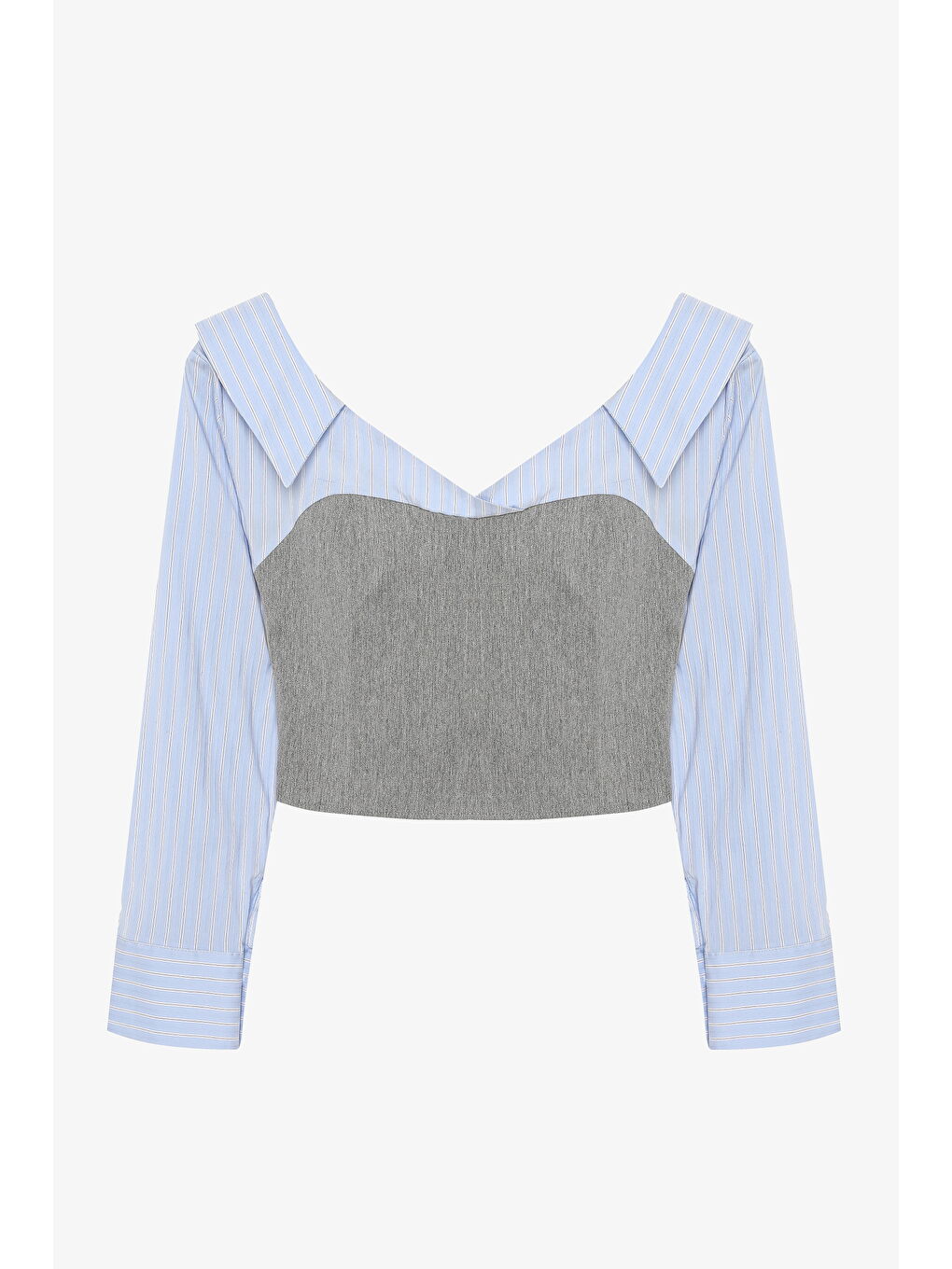 Kontrast Büstiyer Garnili Bluz Gri