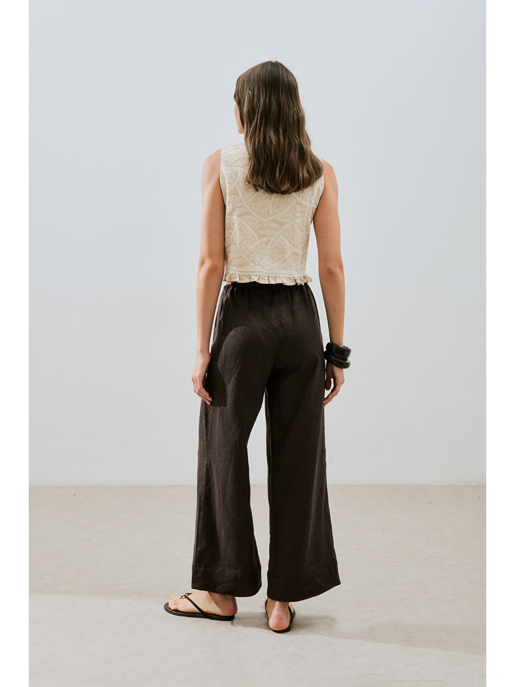 Bej Dokulu Nakışlı Yelek Natural-7