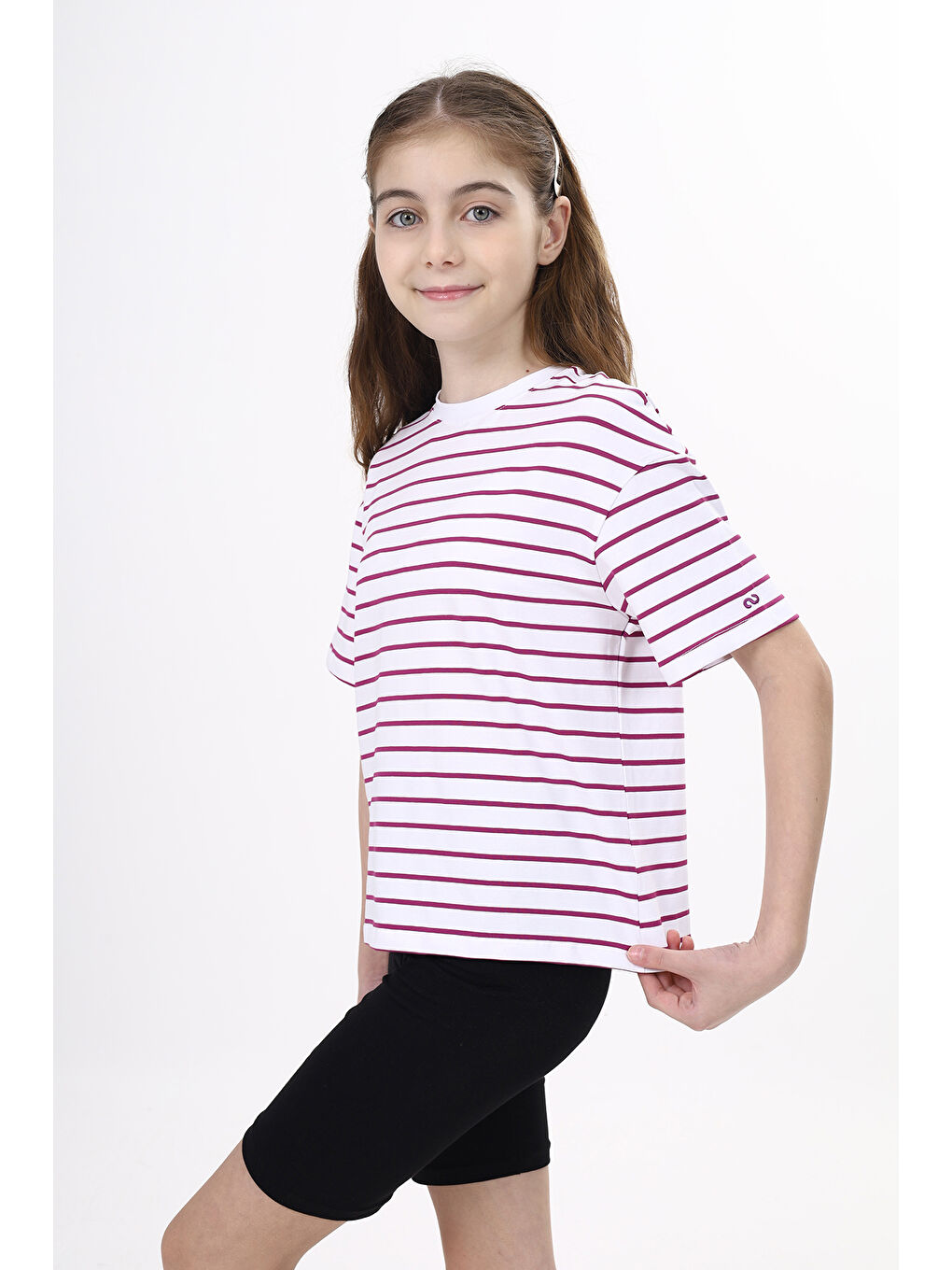 Mürdüm Unisex Çocuk Çizgili Tişört-2