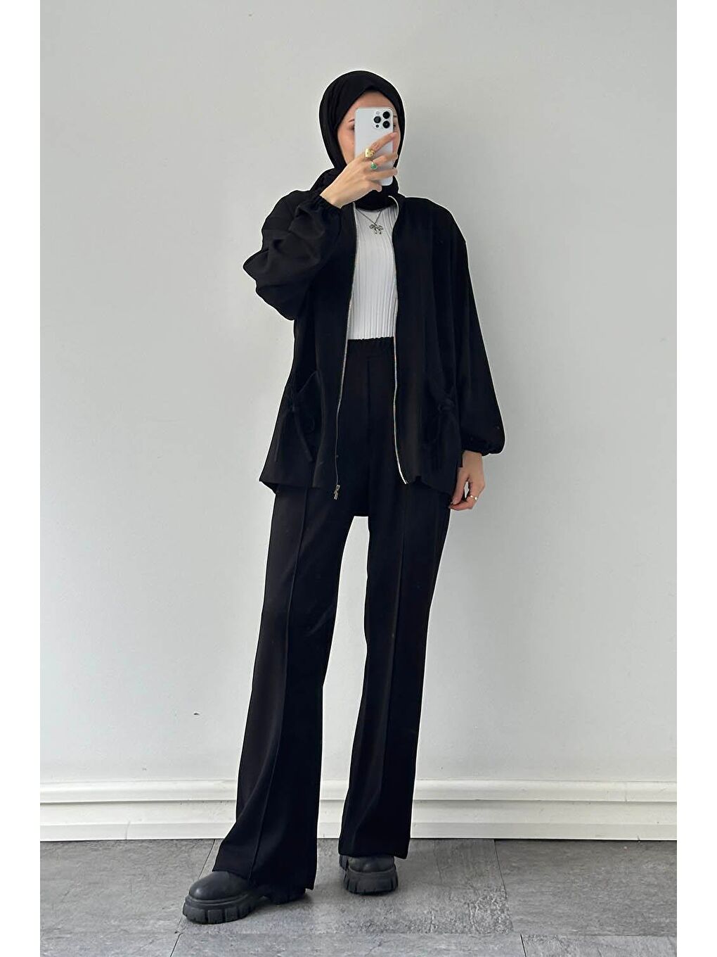 Biyeli Cepli İkili Takım Siyah