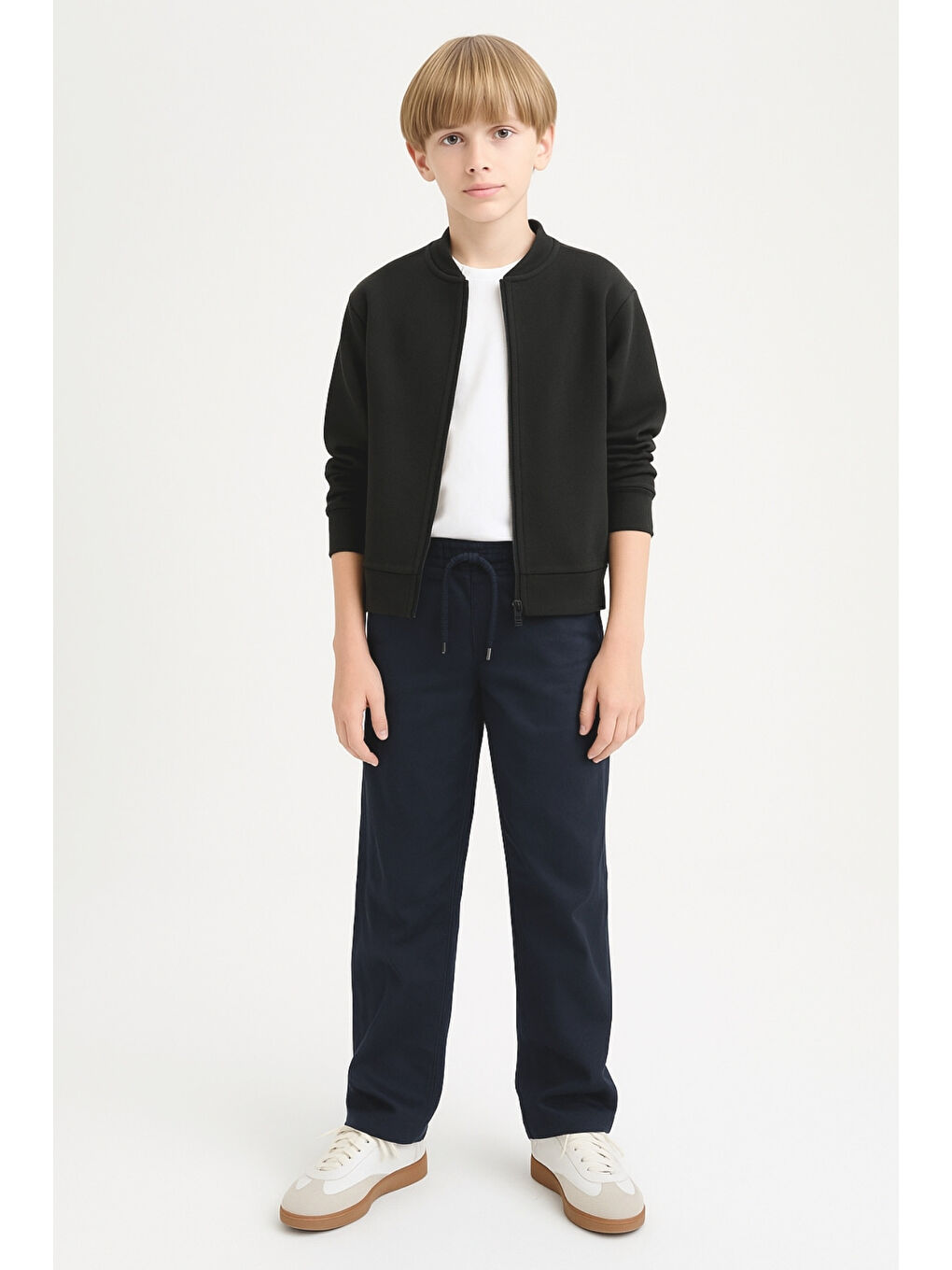 Lacivert Erkek Çocuk Beli İpli Lastikli Okul Pantolonu Ak609-1