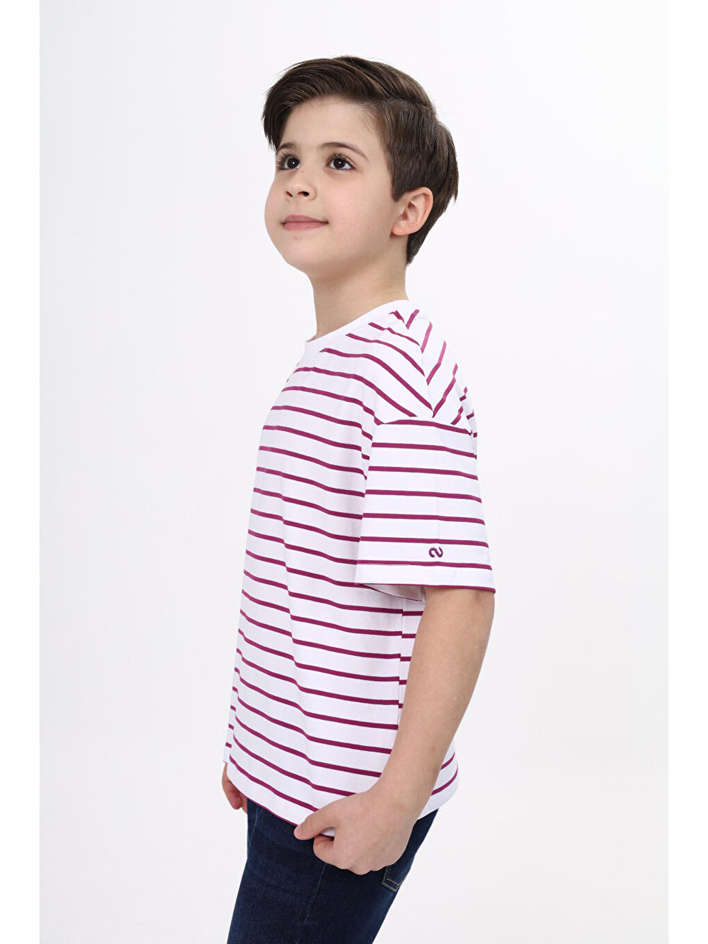 Mürdüm Unisex Çocuk Çizgili Tişört-4