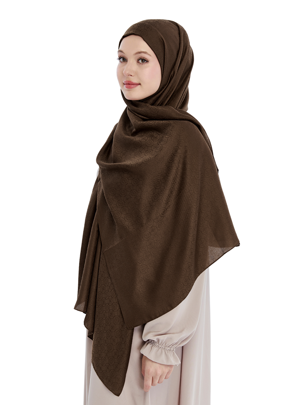 Kahverengi Monogram Star Desen Şal-3