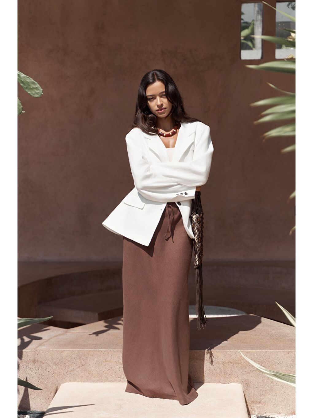 Brenna Beyaz Keten Blazer-2