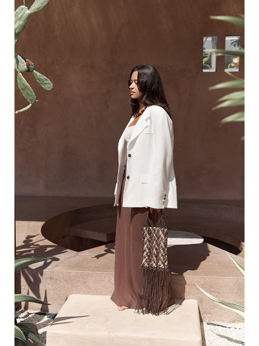 Brenna Beyaz Keten Blazer-3