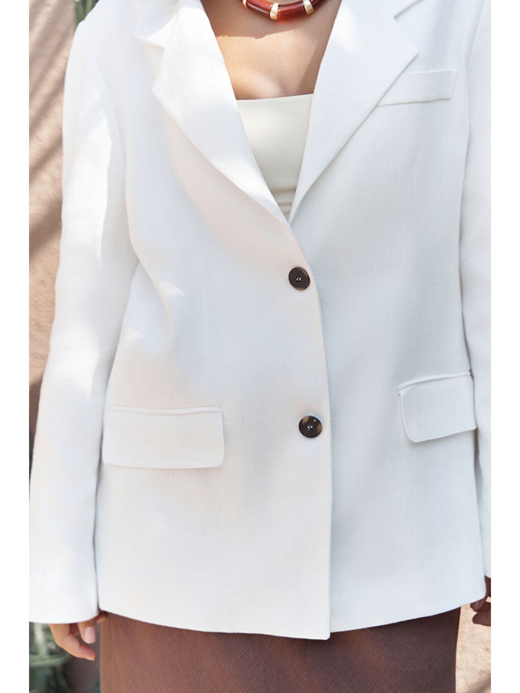 Brenna Beyaz Keten Blazer-5