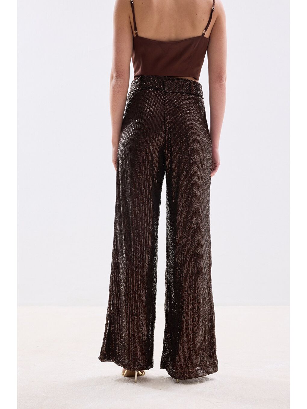 Kahverengi Kemerli Payet Pantolon - Kahve-7